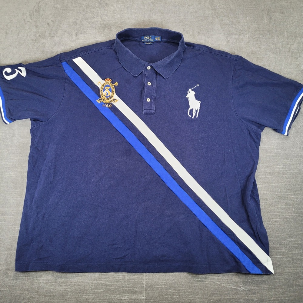 Polo Ralph Lauren Mens 3XB Custom Slim Fit Big Pony Crest Polo Shirt Blue Flaw